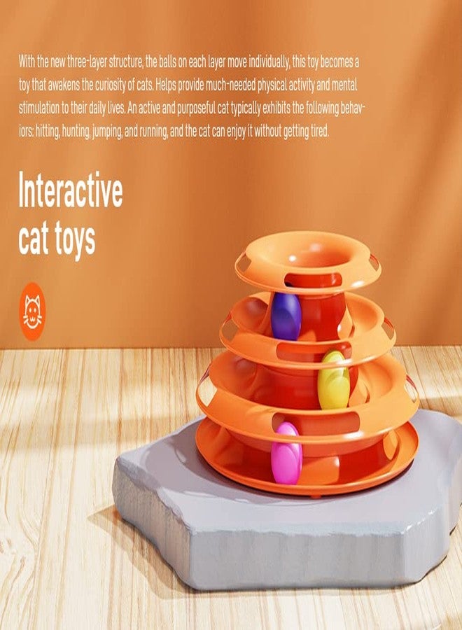 KsPups 3 Levels Pet Cat Toy I Funny Tower Tracks I Disc Cat Tracks Toys I Training Intelligence Amusement Plate I Cat Ball Toys for Cats Kitten I Exercise Ball Orange - Image 2